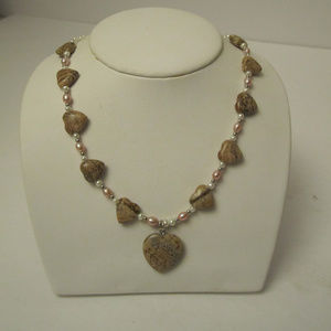 Jasper Heart and Pretty Pearl Necklace